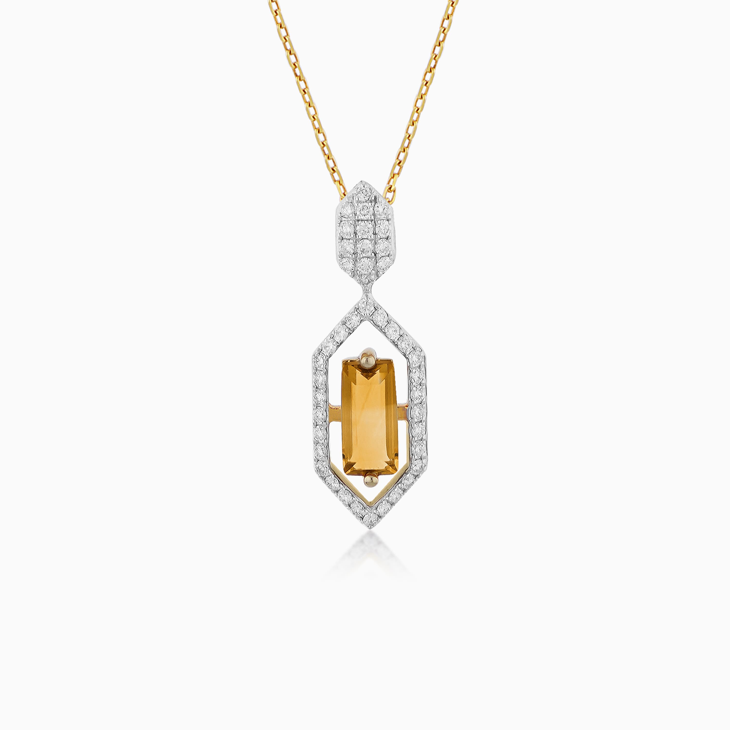 18k Yellow Gold Necklace with Diamond and Citrine Pendant