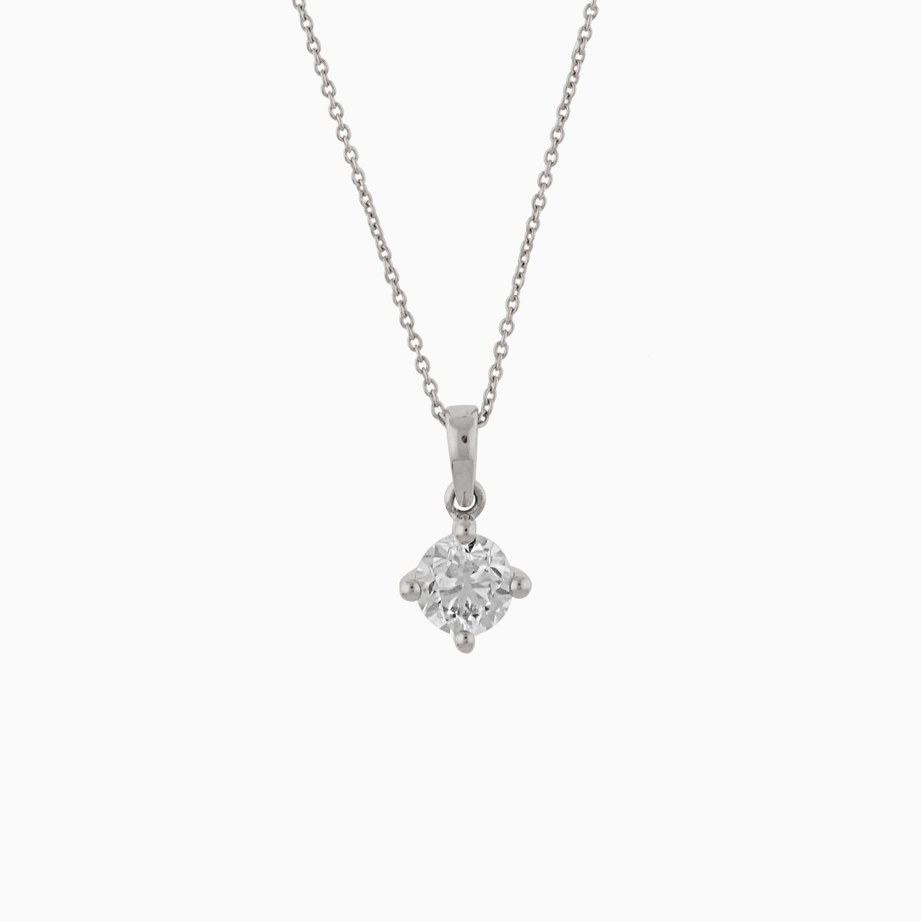 18K WHITE GOLD NECKLACE WITH NATURAL DIAMOND SINGLE SOLITAIRE STONE
