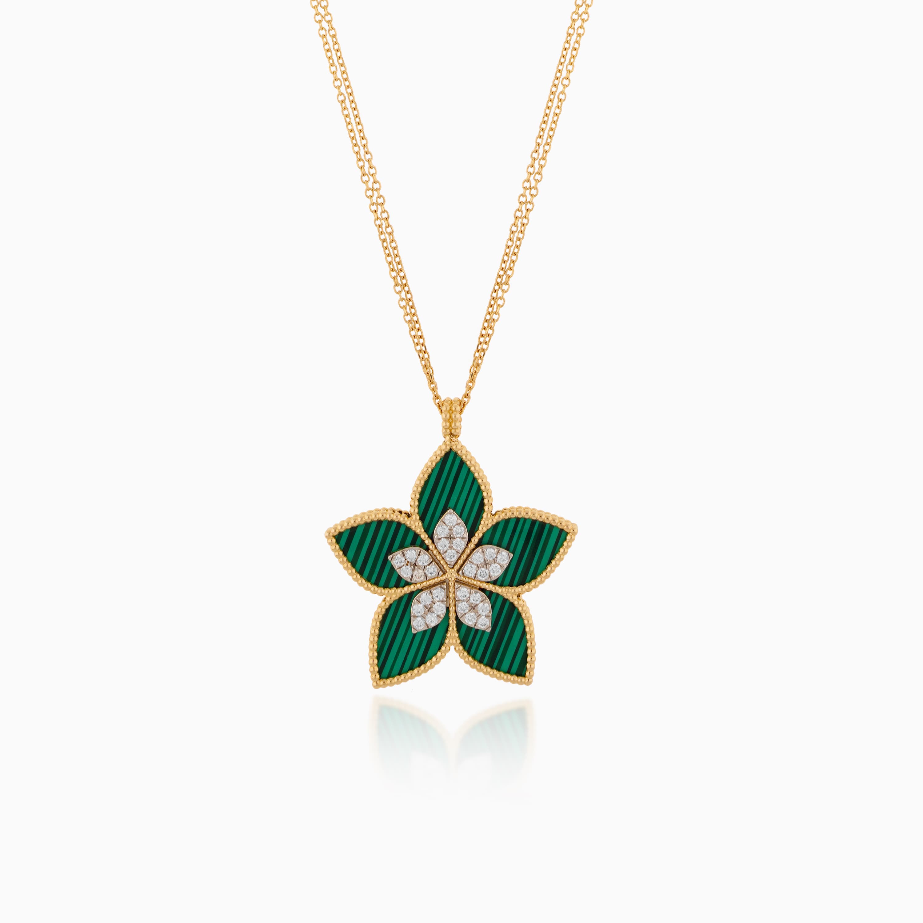 DIAMOND YELLOW GOLD MALACHITE PENDANT CHAIN