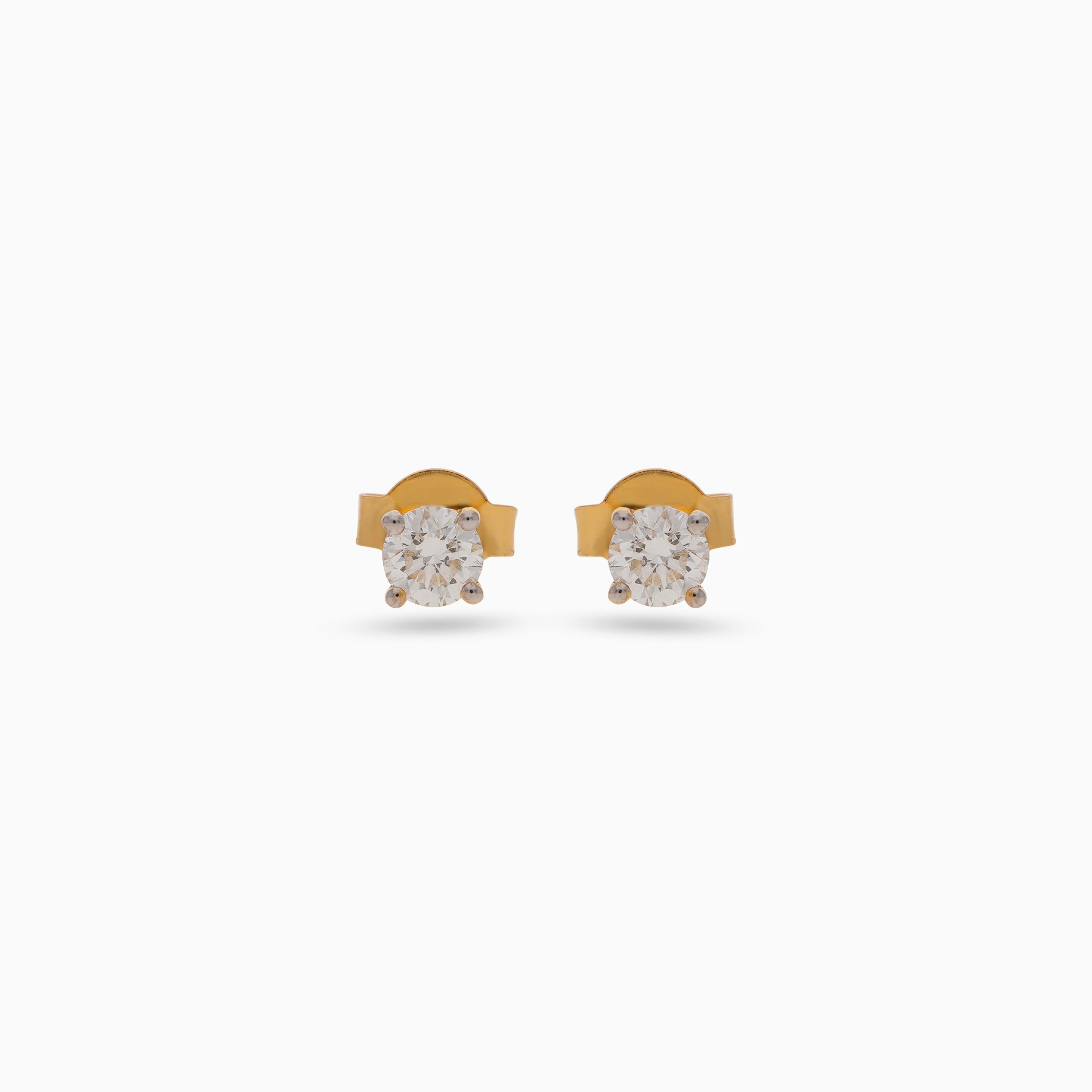 18K Yellow Gold Stud Earrings with Solitaire Natural Diamond