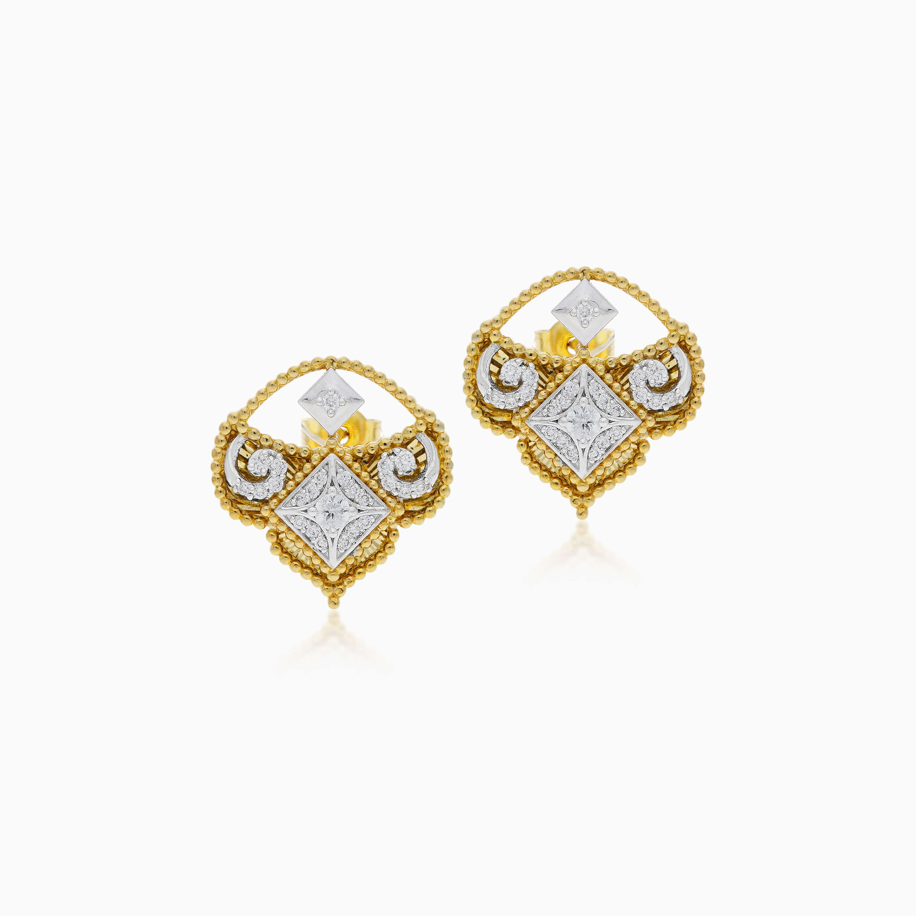 18k Yellow Gold Diamond-Studded Earrings