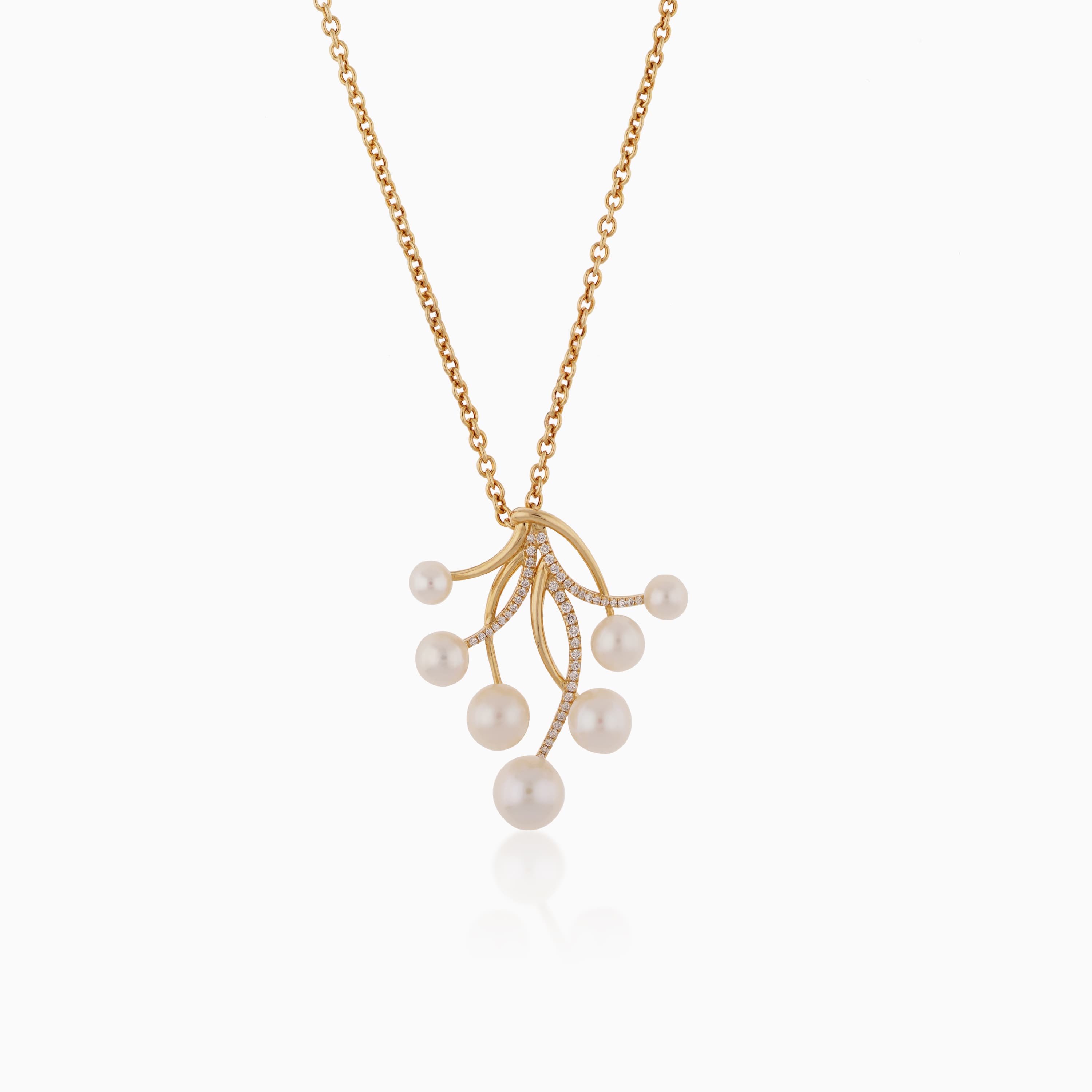 18K YELLOW GOLD NECKLACE WITH DIAMOND AND PEARL