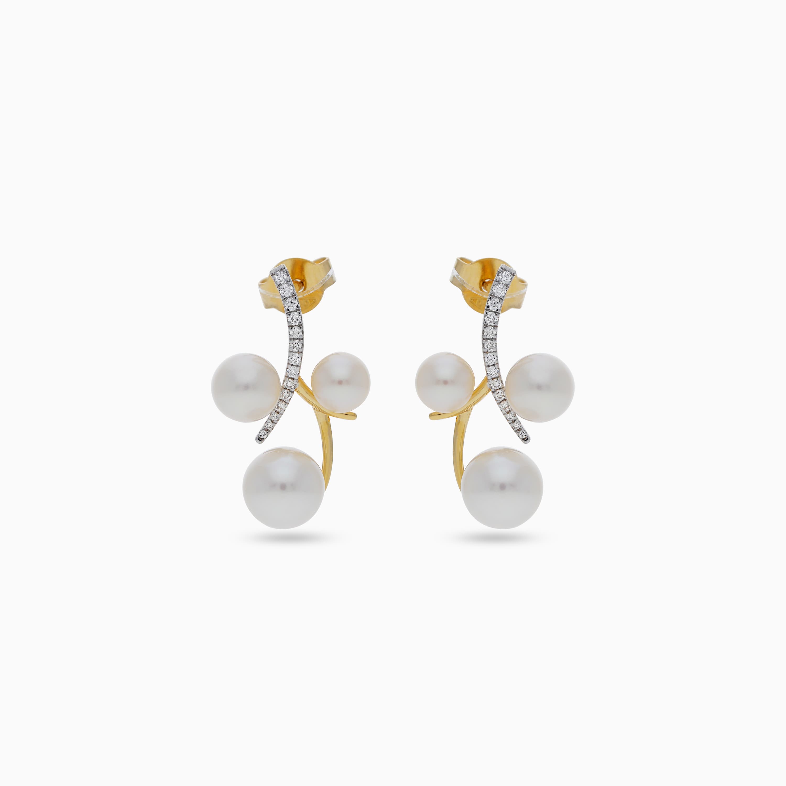 18K Yellow Gold Stud Earrings with Natural Diamonds & Freshwater Pearls – Danah Collection