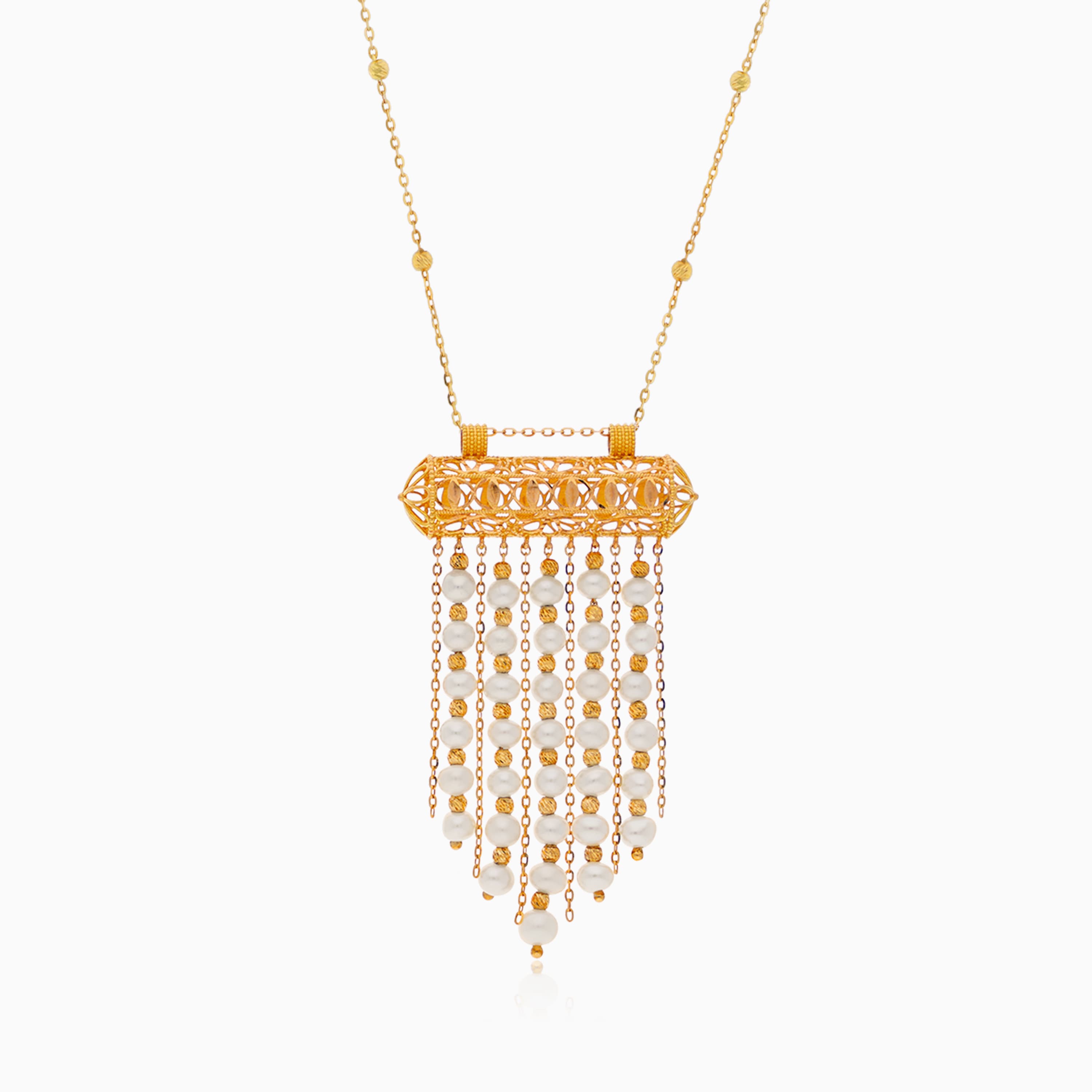 18K YELLOW GOLD NECKLACE WITH DANGLING PEARLS
