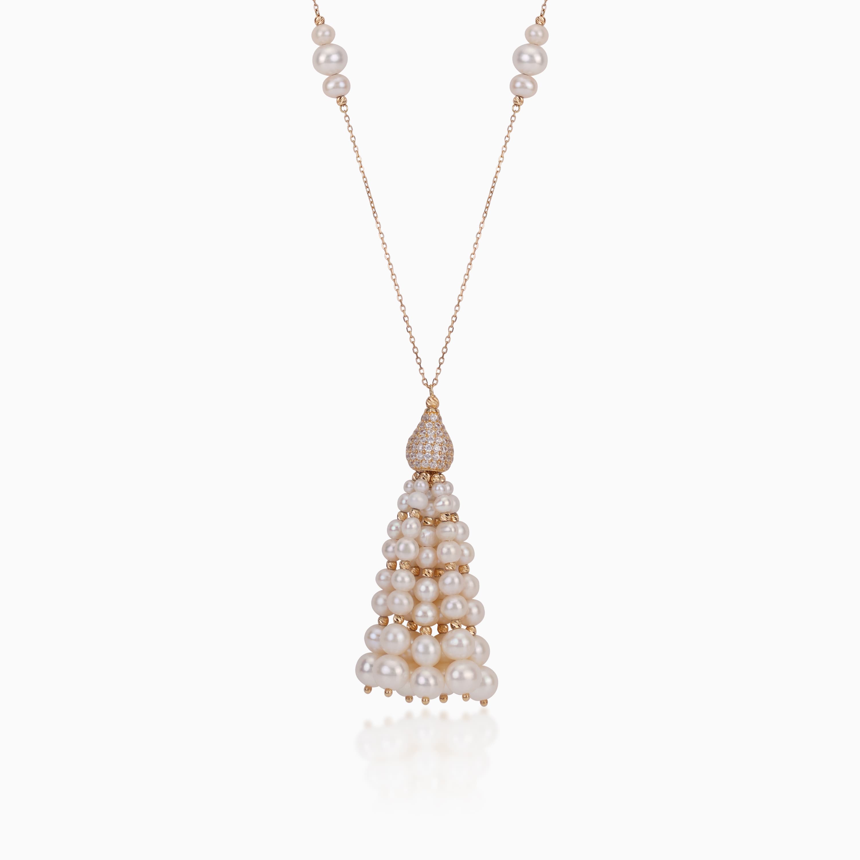 18K YELLOW GOLD NECKLACE DECORATED WITH PEARLS AND ZIRCON STONES