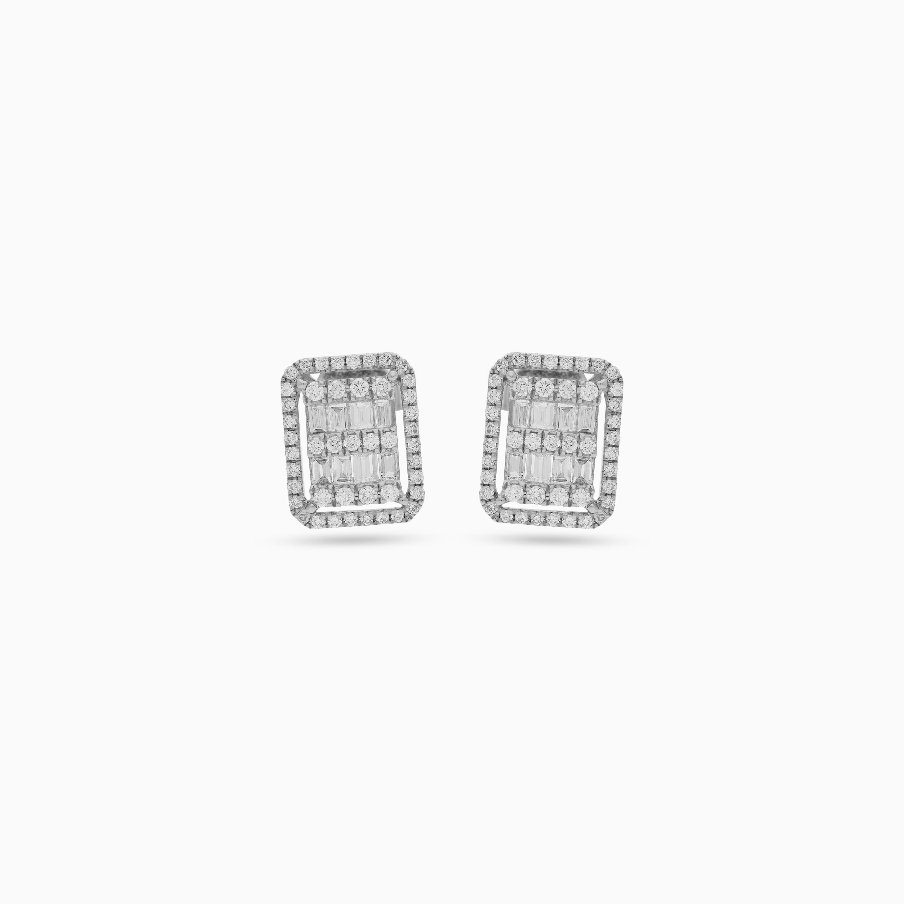 18K White Gold Rectangle-Shaped Stud Earrings with Natural Diamonds – Carré Collection