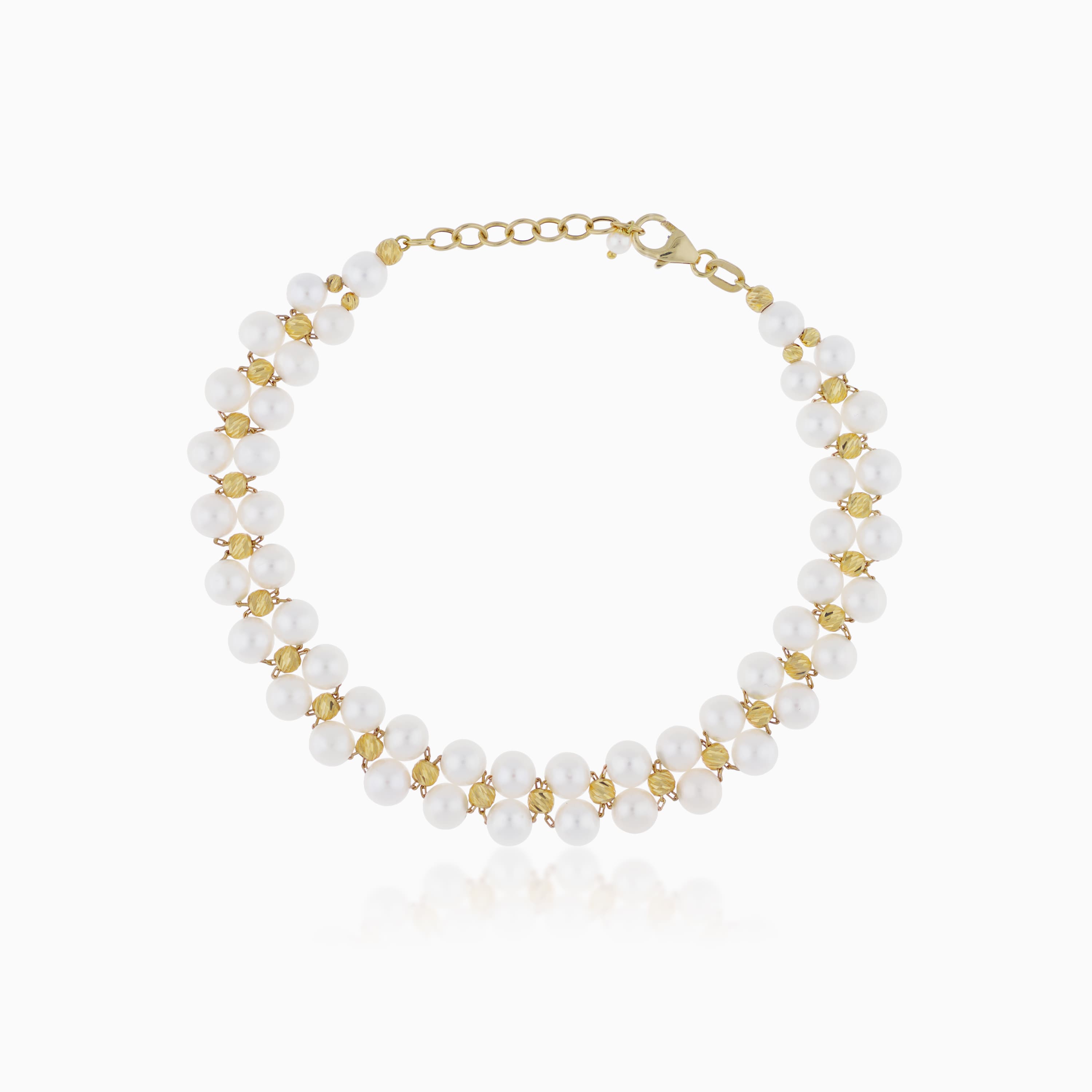 18K YELLOW GOLD BRACELET WITH 2 line of PEARLS