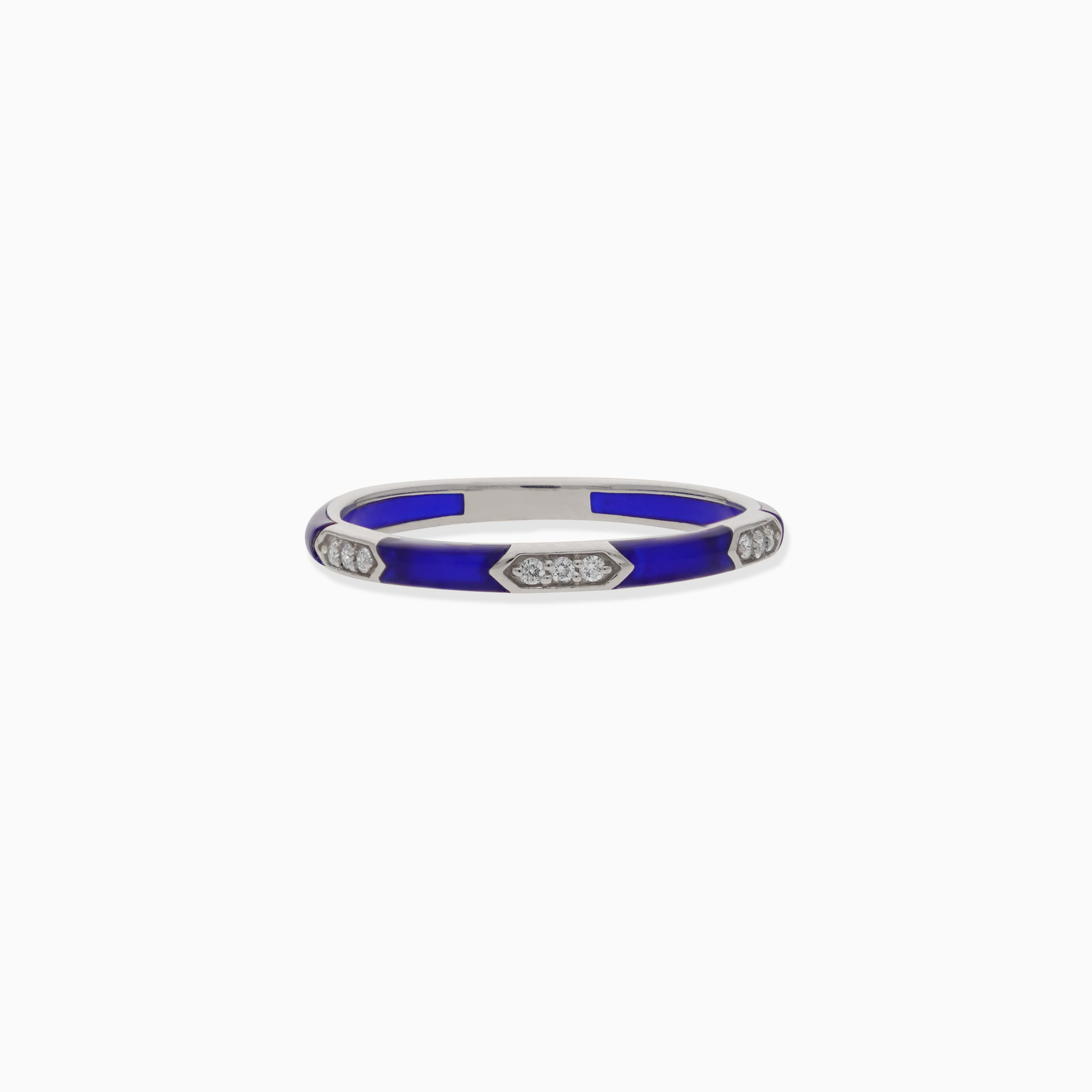 18k White Gold Ring with Diamonds and Blue Ceramic